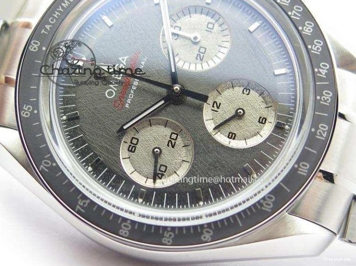 0206 Modern Speedmaster Apollo XVII Gray Dial On SS Bracelet Manual Winding Chrono Movement 8223